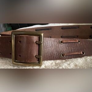 Brown Leather Belt, Copper/Bronze Buckle, Adjustable from 34 3/4” to 38 1/4”